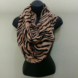Peach & Black Zebra Knit Infinity Scarf